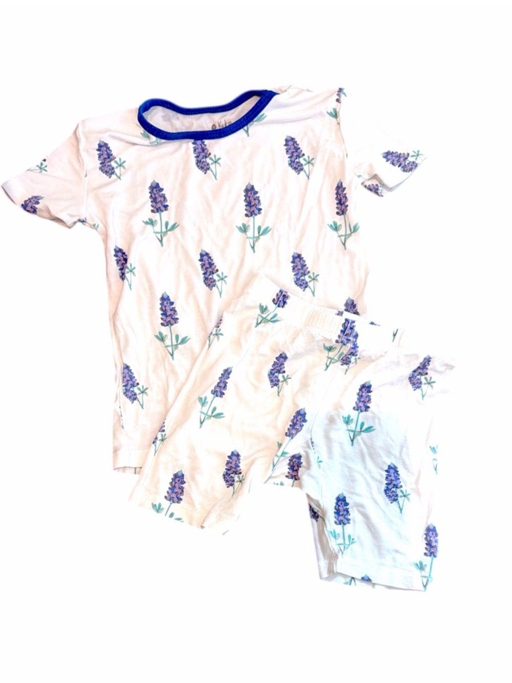 Kyte BABY White Lavender Floral Pajama Set with Blue Trim